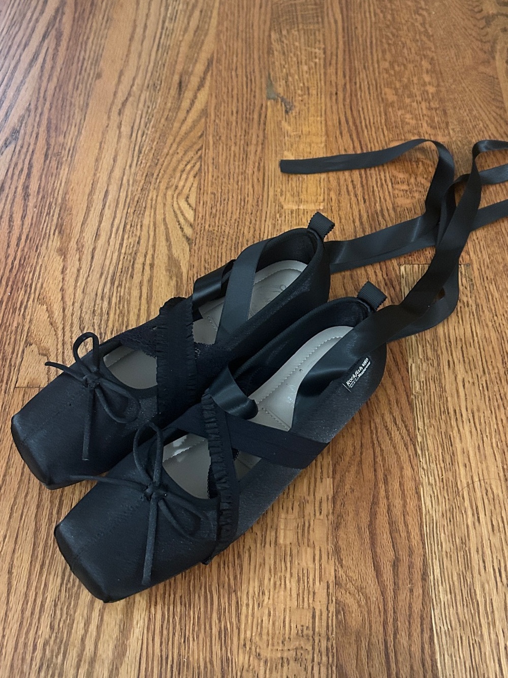 Black Lace-Up Ballet Flats with Ankle Ribbons